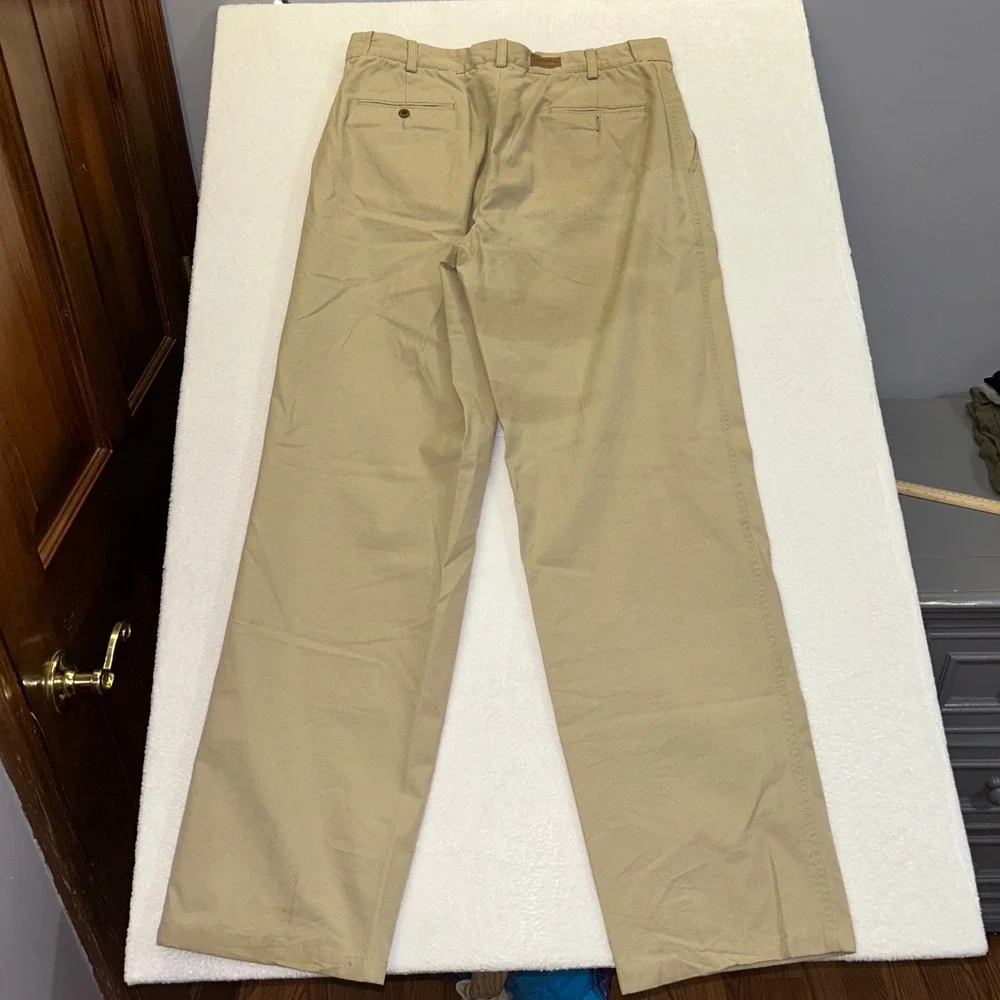 CC Filson Chino Trousers Baggy Wide Leg Mens 34 Khaki Seattle Flat Front Cotton